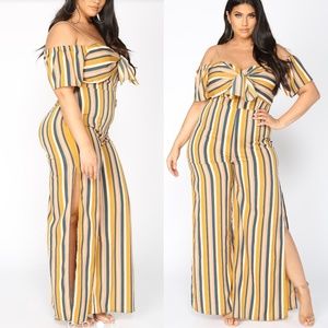 Park View Striped Jumpsuit Mustard